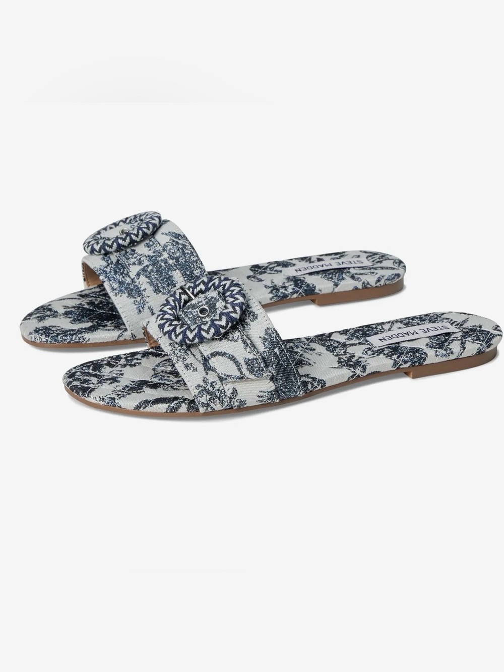 Steve Madden Navy and White Printed Buckle Slide Mules